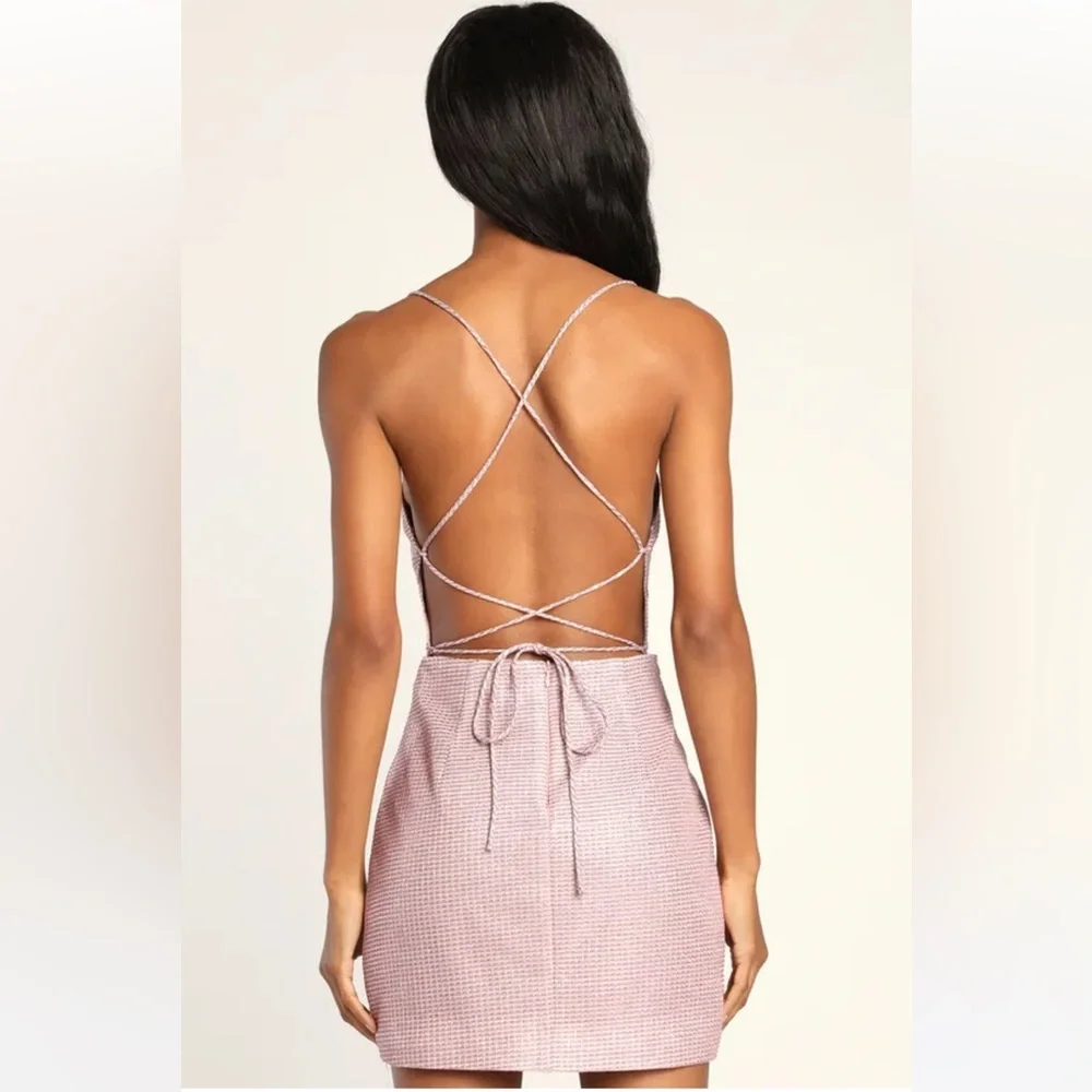 Lulus Earned Your Win Metallic Lace-Up Mini
Dress in Pink, Size Medium, NWT - Picture 7 of 17
